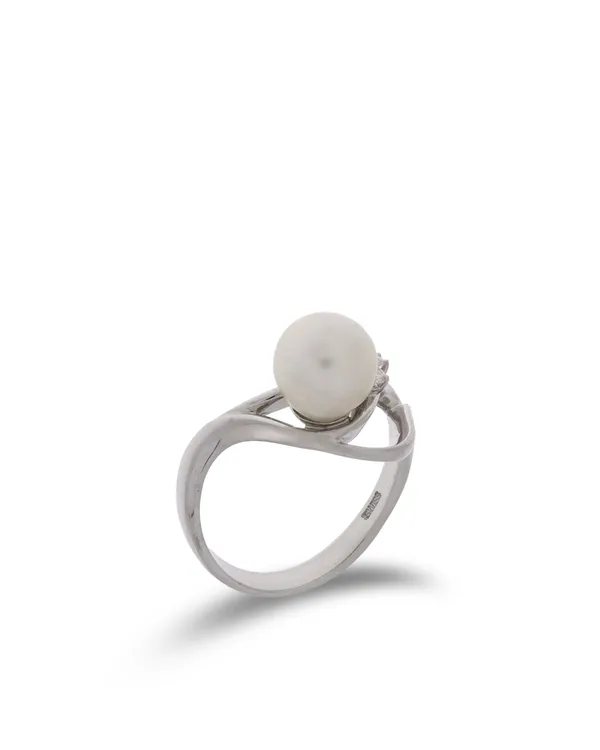 Damenring – Weissgold mit Akoya-Perle und Diamanten