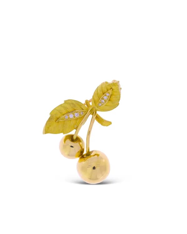 Brosche - "Kirschen" Gelbgold mit Diamanten