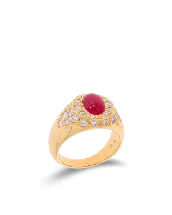 Damenring – Gelbgold mit Rubin und Diamanten