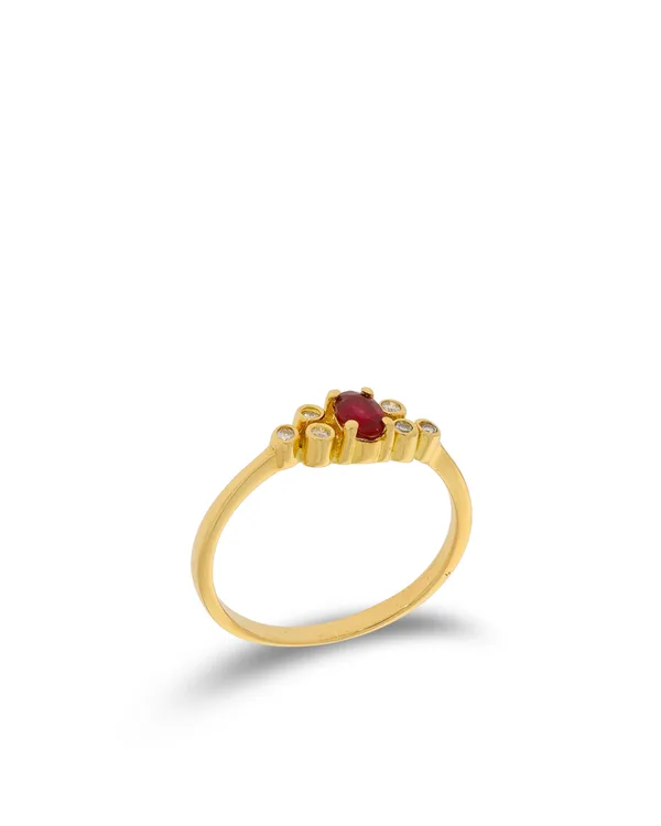 Damenring - Gelbgold mit Rubin und Brillanten