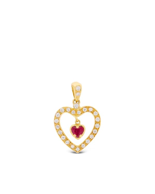 Pendant – KURZ yellow gold with ruby and brilliant-cut diamonds