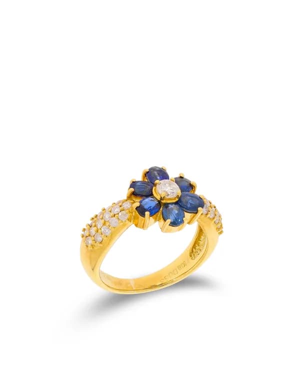 Damenring – Gelbgold mit Saphiren und Brillanten