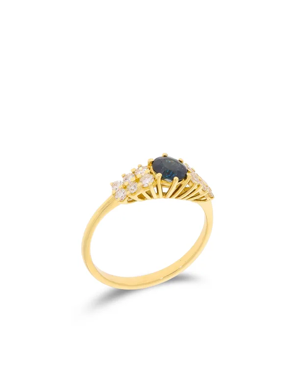 Damenring – KURZ Gelbgold mit Saphir und Brillanten