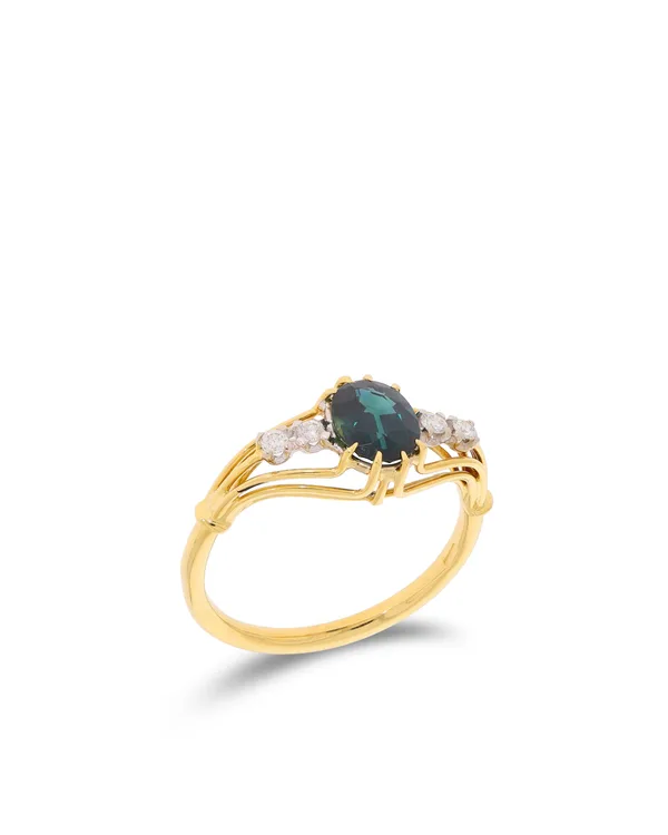 Damenring – Gelbgold mit Saphir und Brillanten