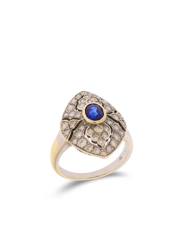 Damenring - Bicolor mit Saphir und Diamanten