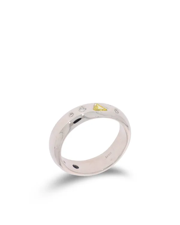 Damenring – Platin mit Saphir und Fancy Yellow Diamant