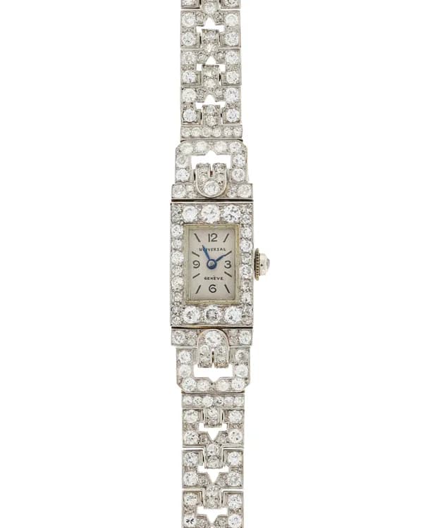 Damenuhr – Universal Genève Platin mit Diamanten „Art Deco“