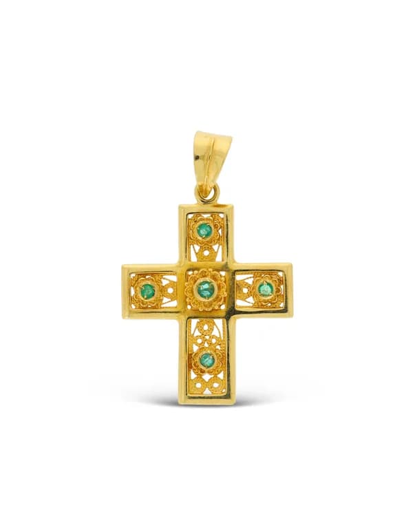 Kreuz-Anhänger – Gelbgold mit Smaragden