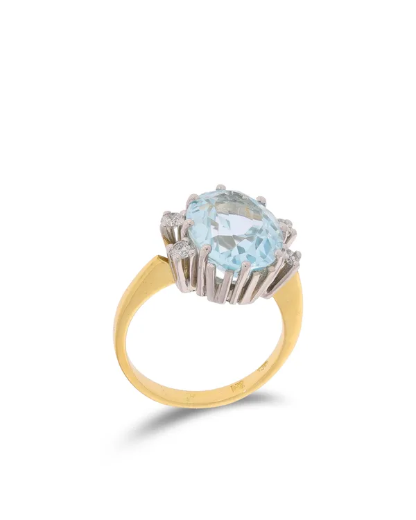 Bague pour dame – bicolore avec aigue-marine et brillants 0.08ct