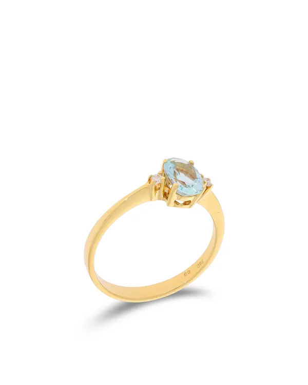 Damenring - BUCHERER Gelbgold mit Aquamarin und Brillanten 0.04ct
