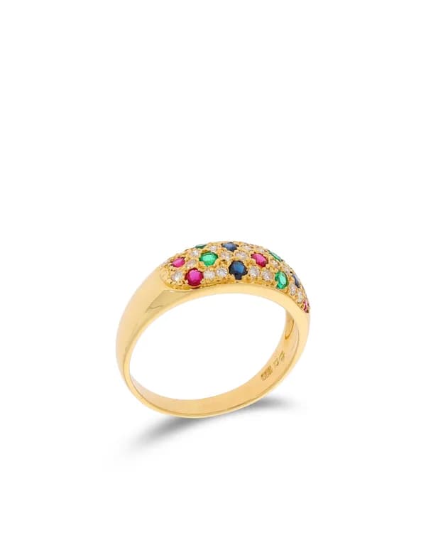 Bague pour dame – AMARA or jaune avec rubis, saphirs, émeraudes et diamants