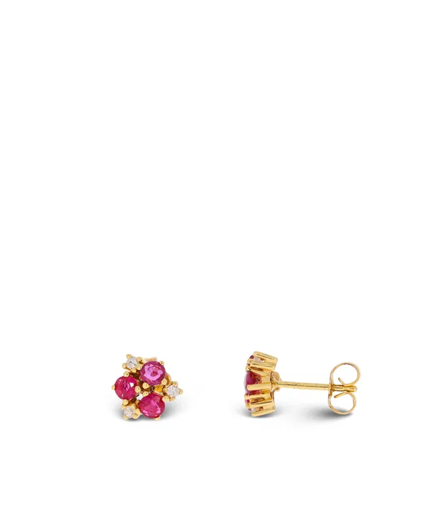 Ohrstecker – Gelbgold mit Rubinen und Diamanten