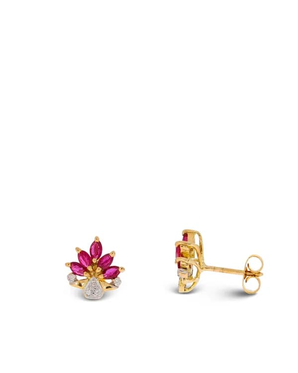 Ohrstecker – Gelbgold mit Rubinen und Diamanten