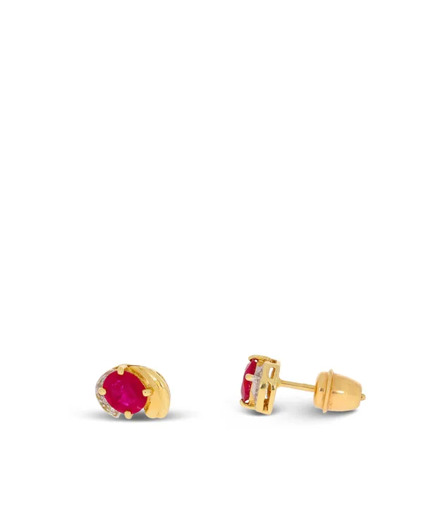 Ohrstecker – Gelbgold mit Rubin und Brillanten