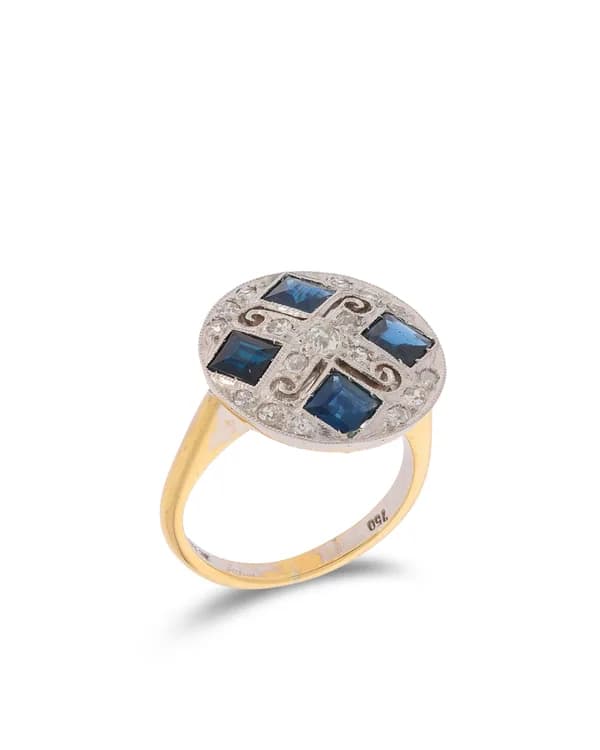 Damenring - Gelbgold mit Saphiren und Diamanten
