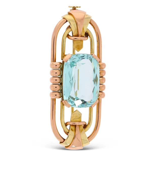 Antike Brosche - Gelb-/Roségold mit Aquamarin