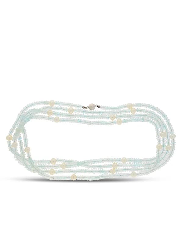 Aquamarin/ Perlencollier mit Weissgoldverschluss