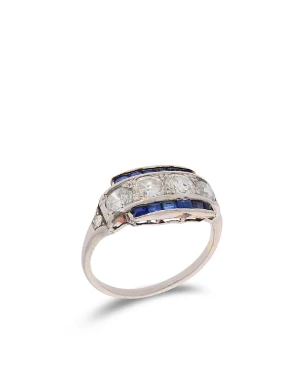 Damenring – Antik Platin mit Saphiren und Diamanten 1.24ct