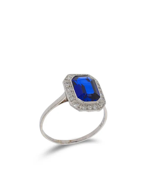 Damenring - Platin mit Saphir und Diamanten 0.36ct