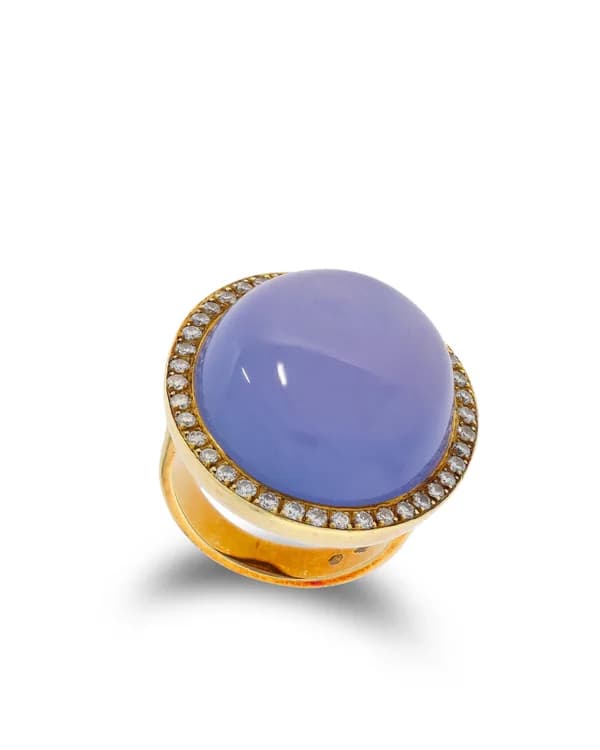 Damenring- Gelbgold mit Chalcedon und Diamanten 1.00ct