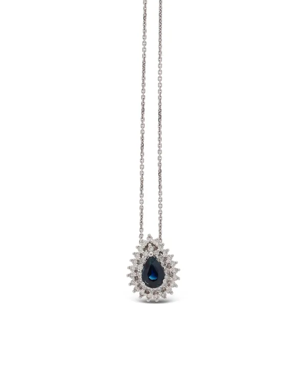 Anhänger mit Halskette - Weissgold mit Diamanten und Saphir