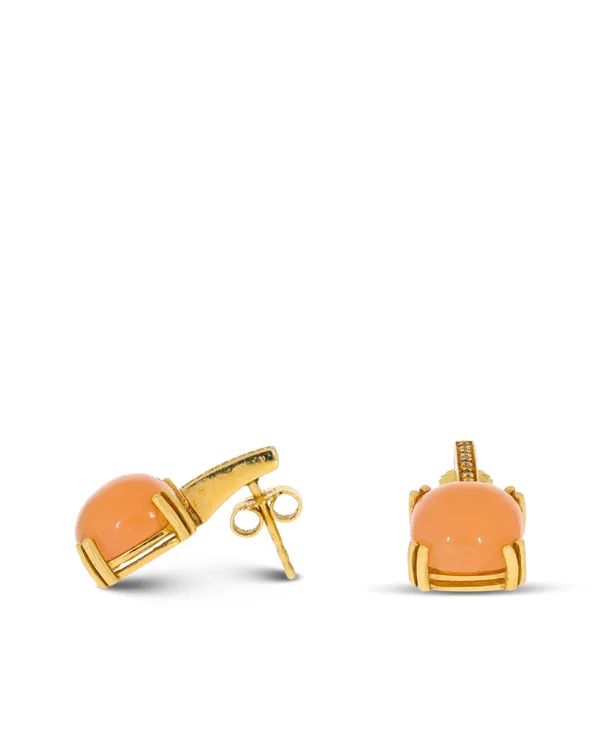 Ohrstecker - KURZ Gelbgold mit Mondstein und Diamanten 0.06ct