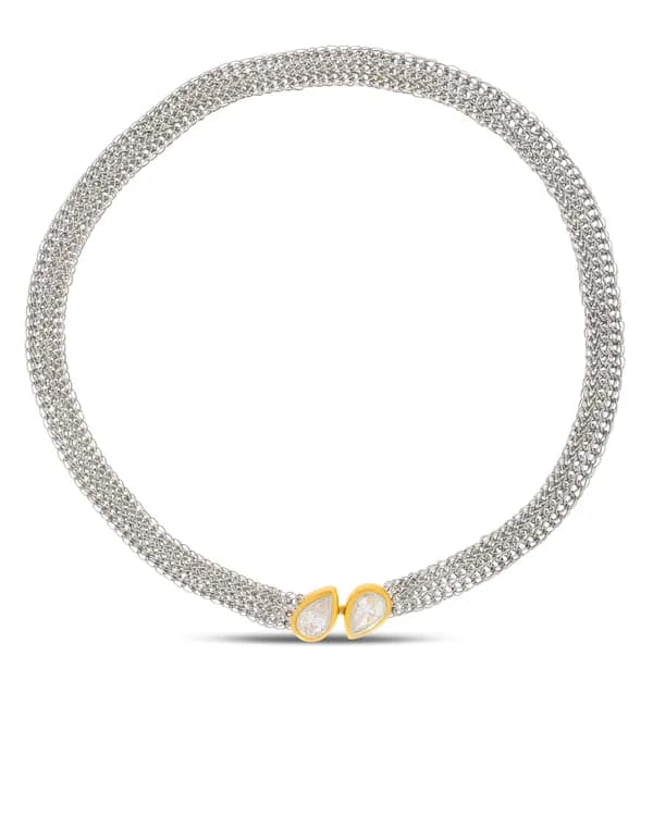 Collier – Platin und Feingold mit zwei Diamant-Tropfen 2.94ct