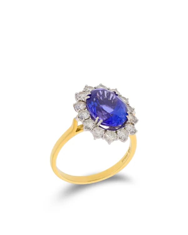 Damenring - bicolor mit Tansanit 4.90ct und Diamanten 1.40ct