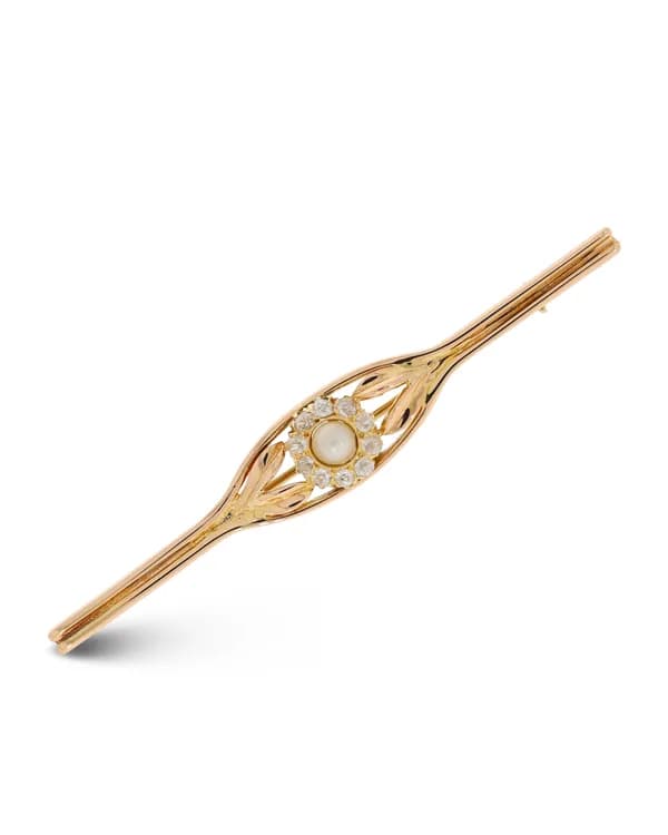 Brosche - Gelbgold mit Perle und Diamanten