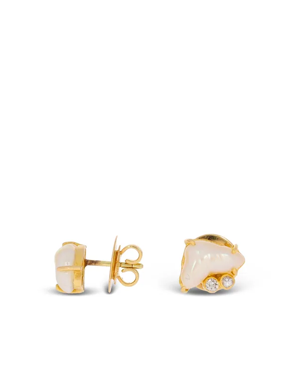 Ohrstecker - Gelbgold mit Perle und Diamanten