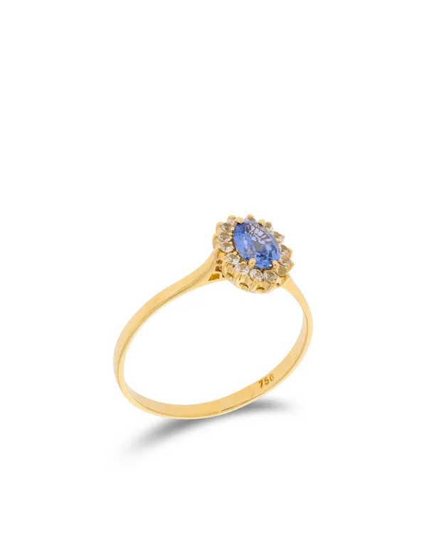 Damenring – Gelbgold mit Saphir und Zirkonia