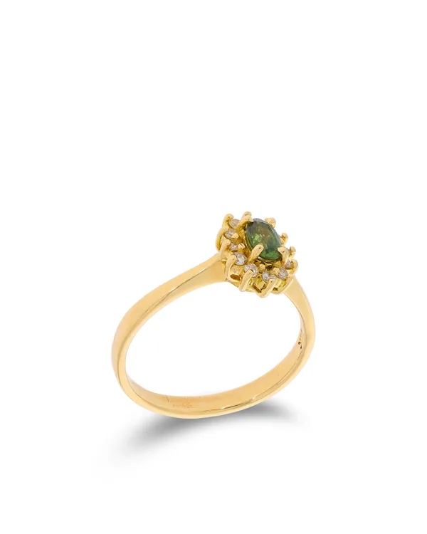Damenring – Gelbgold mit Peridot und Diamanten 0.18ct