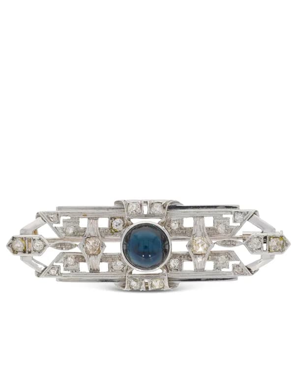 Brosche – Weissgold mit Saphir und Diamanten