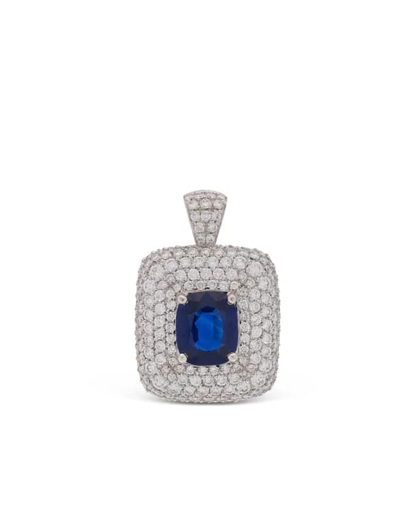 Anhänger Kissen – Weissgold mit Saphir/Diamanten