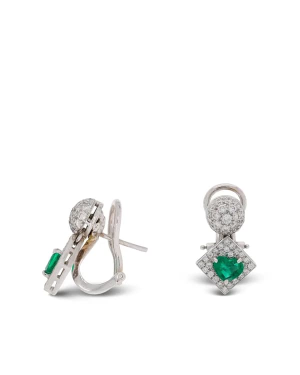 Ohrstecker - Weissgold mit Smaragd Herzen und Diamanten