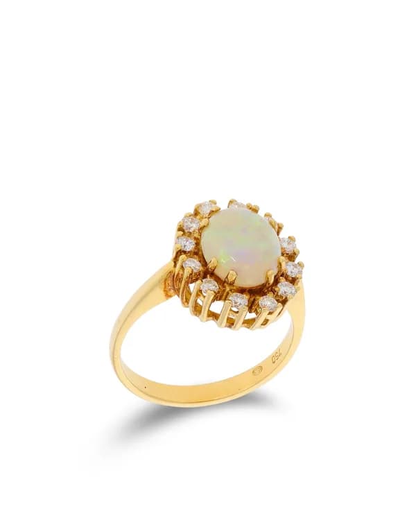 Damenring - Gelbgold mit Opal und Diamanten 0.36ct