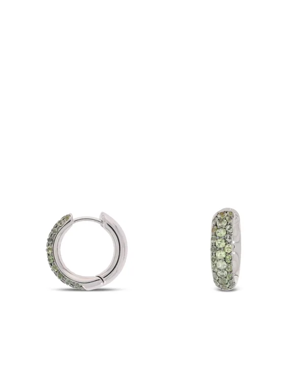 Creolen (Huggie-Ohrringe) - Weissgold mit Peridot