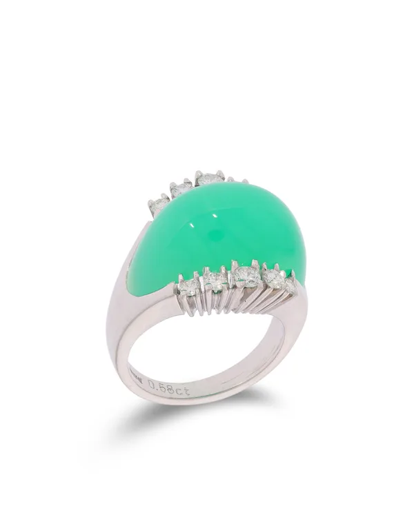 Damenring – Weissgold mit Jade und Brillanten 0.58ct