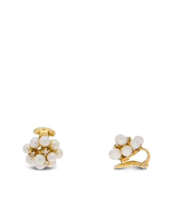 Ohrclips – Gelbgold mit Akoya-Perlen und Diamanten