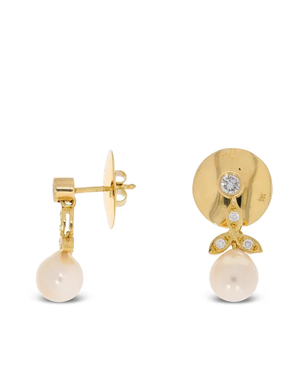 Ohrhänger - Gelbgold mit Diamanten und Perle