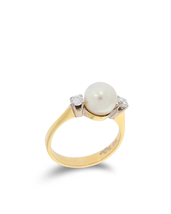 Damenring - Gelbgold mit Perle und Diamanten 0.20ct