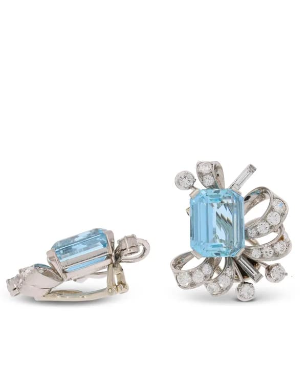 Ohrclips – Weissgold mit Aquamarin und Diamanten