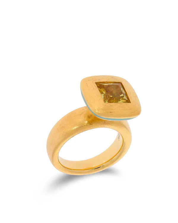 Damenring – Gelbgold mit Peridot und Türkis