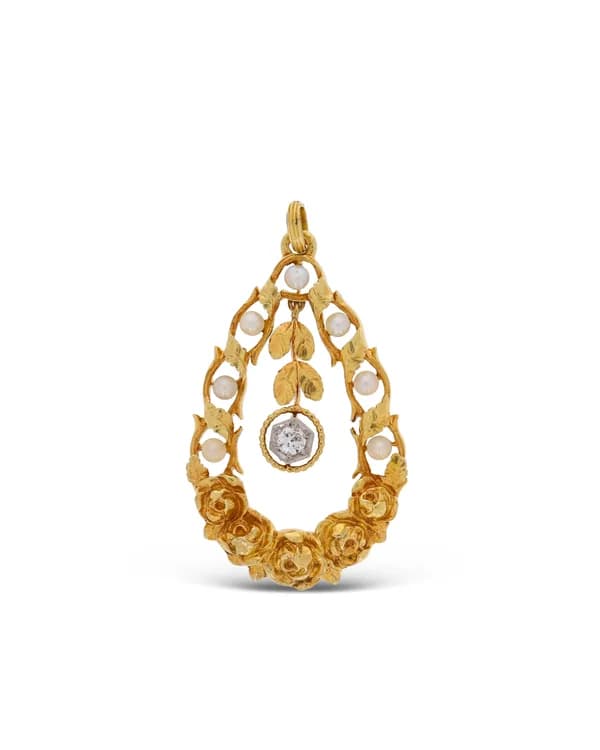 Antiker Anhänger - Gelbgold mit Perlen und Diamant