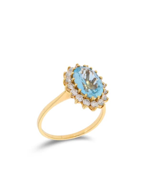Cocktailring - Gelbgold mit Aquamarin und Diamanten