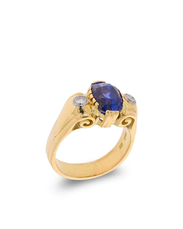 Damenring – Gelbgold mit Saphir und Diamanten 0.24ct