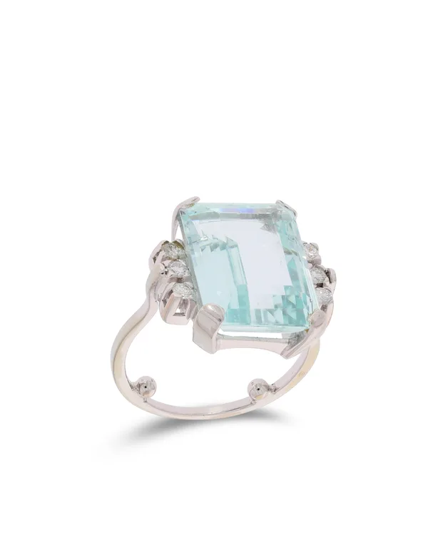 Damenring - Weissgold mit Aquamarin und Diamanten 0.30ct