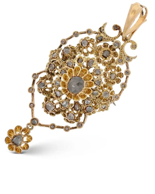 Kombinationsbrosche mit Rosendiamanten (spätes Biedermeier)