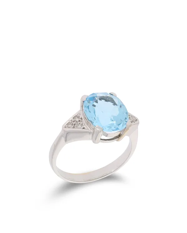 Cocktailring - Weissgold mit Topas und Diamanten 0.12ct