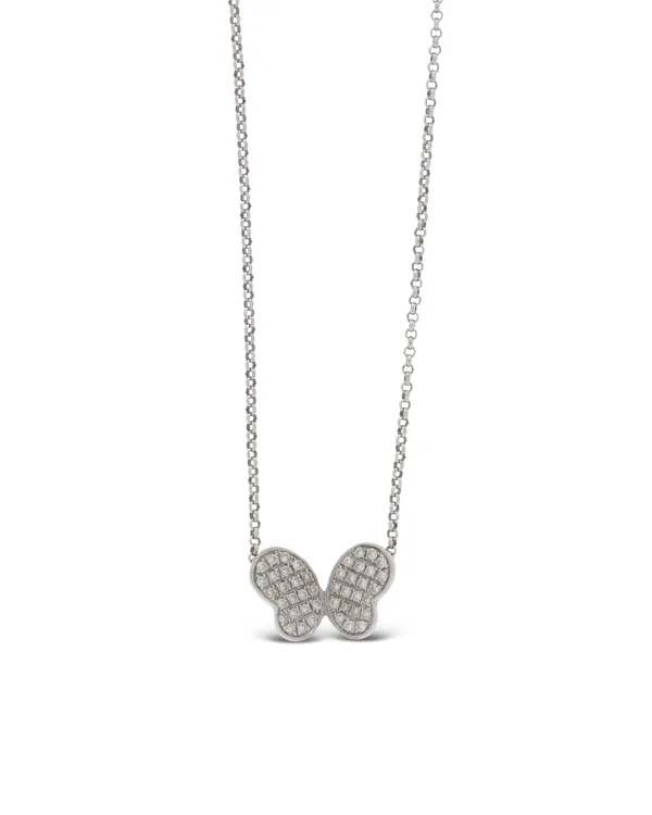 Halskette mit Schmetterlings-Anhänger - Weissgold mit Diamanten 0.22ct